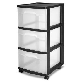 (2 pack) 3 Drawer Plastic Cart, Black with Clear Drawers, Adult