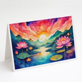 NEW Lotus in Color Greeting Cards Pack of 8 Blank Cards with Envelopes Whimsical A7 Size 5x7 Blank Note Cards