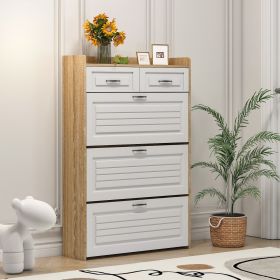 1250 White +Oak Color shoe cabinet with 3 doors 2 drawers,PVC door with shape ,large space for storage