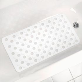15" x 27" Non-Slip Cushioned PVC Bathtub Mat for Shower with Suction Cups and Drain Holes, White