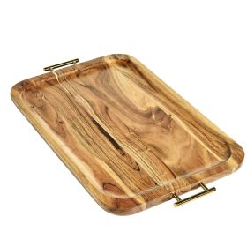 Acacia Wood Rectangle Tray with Gold Color Handles, One Size