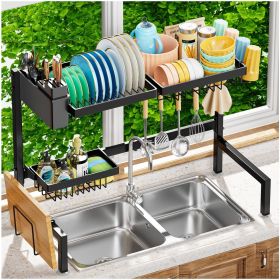 Steel iron Over-the-Sink Dish Drying Rack, Adjustable Width, Multifunctional Kitchen Organizer, Black