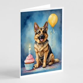 German Shepherd Happy Birthday Greeting Cards Pack of 8 Blank Cards with Envelopes Whimsical A7 Size 5x7 Blank Note Cards