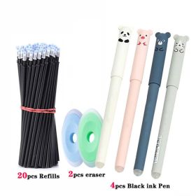 26 Pcs/set Animals Panda Erasable Gel Pen 0.5mm Erasable Pen Refills Rods Washable Handle School Office Supplies Stationery (Color: 26Pcs Black Set)