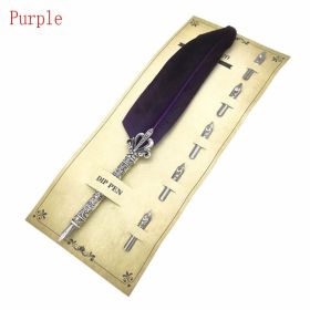 1 Set Vintage Quill Dip Pen Turkey Feather Pen Quill Oblique + 5 Nibs+ Pen Set Gift (size: Purple)