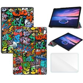 Tri-Fold Case Compatible with Samsung Galaxy Tab S4 10.5 inch Tablet SM-T830/T835/T837 (2018 Released) (Color: Graffiti, Material: PU Leather)
