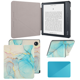 Case Compatible with 7 Inch Kobo Libra H2O Ereader(Model: N873, 2019 Release) (Color: Marble Blue, Material: PU Leather)