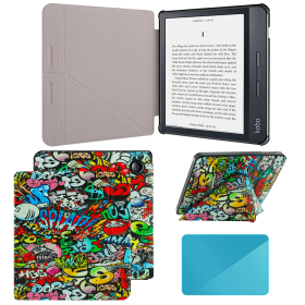 Case Compatible with 7 Inch Kobo Libra H2O Ereader(Model: N873, 2019 Release) (Color: Graffiti, Material: PU Leather)