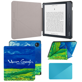Case Compatible with 7 Inch Kobo Libra H2O Ereader(Model: N873, 2019 Release) (Color: Green Wheat Field, Material: PU Leather)