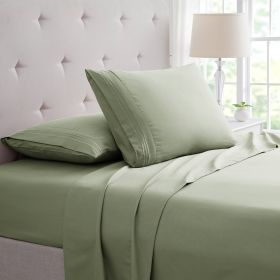 Bamboo 4 Piece Luxury 3 Line Embroidered Sheet Set (Color: Sage, size: King)