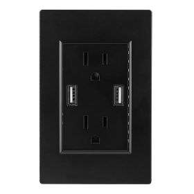 USB Wall Outlet Dual 2.4A USB Wall Charger High Speed Duplex Wall Socket US Standard (Color: Black, size: One size)