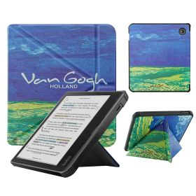 Smart Case Compatible with 7 Inch Kobo Libra Colour and Kobo Libra 2 e-Reader (Color: Green Wheat Field, Material: PU Leather)